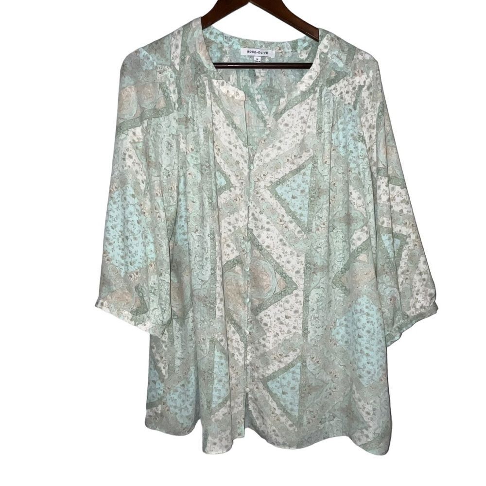 Rose + Olive Floral Paisley Print Blouse